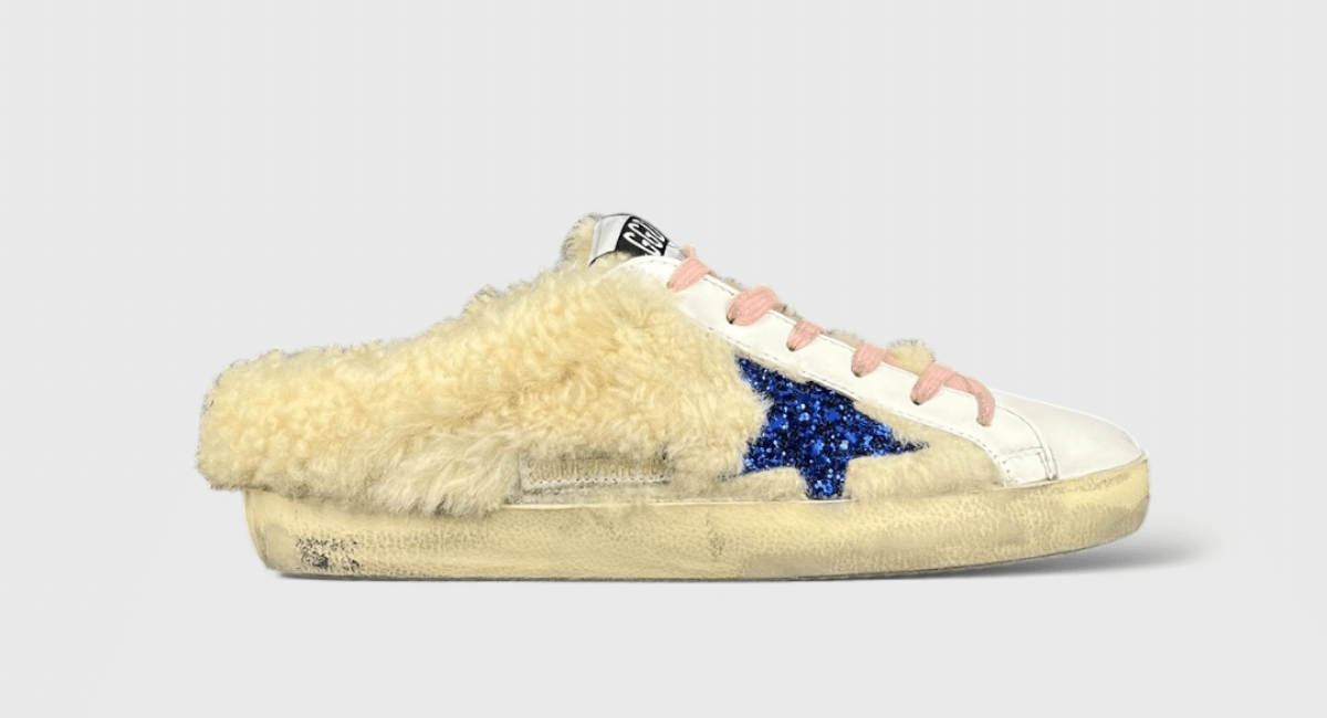 7428 Golden Goose Superstar mule blanche/rose/moumoute 38