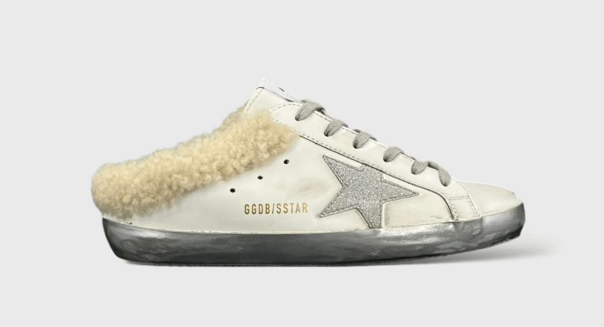 7455 Golden Goose Superstar mule blanche/gris paillette 38